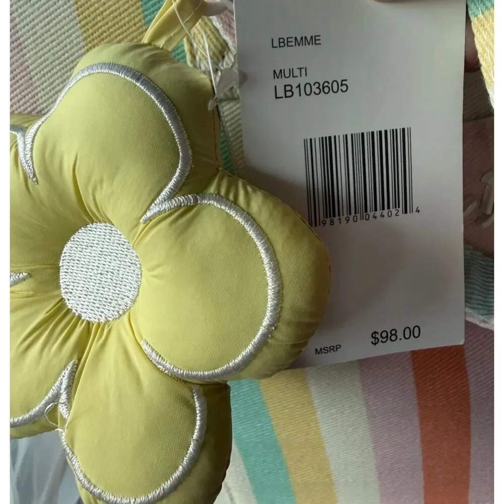 NWT Betsey Jonson LUV Striped Pastel Tote with Flower Charm